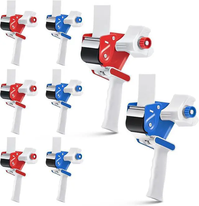 Main image of 8 Pieces Packing Tape Dispenser Gun for 2 Inches Width Tape Handheld Tape Gun for Shipping Industrial Packaging Box Wrapping, Moving Packing Boxes Sealing, Blue and Red