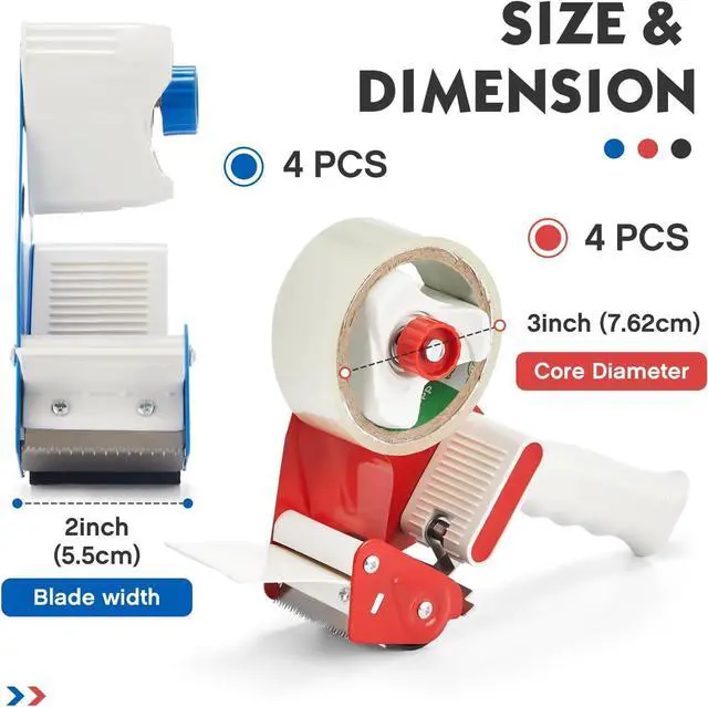Alt view image 2 of 6 - 8 Pieces Packing Tape Dispenser Gun for 2 Inches Width Tape Handheld Tape Gun for Shipping Industrial Packaging Box Wrapping, Moving Packing Boxes Sealing, Blue and Red