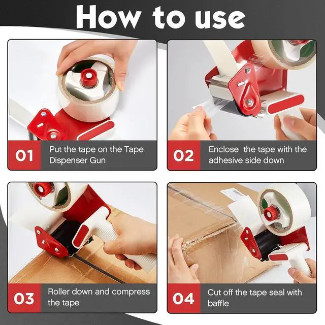 Alt view image 4 of 6 - 8 Pieces Packing Tape Dispenser Gun for 2 Inches Width Tape Handheld Tape Gun for Shipping Industrial Packaging Box Wrapping, Moving Packing Boxes Sealing, Blue and Red