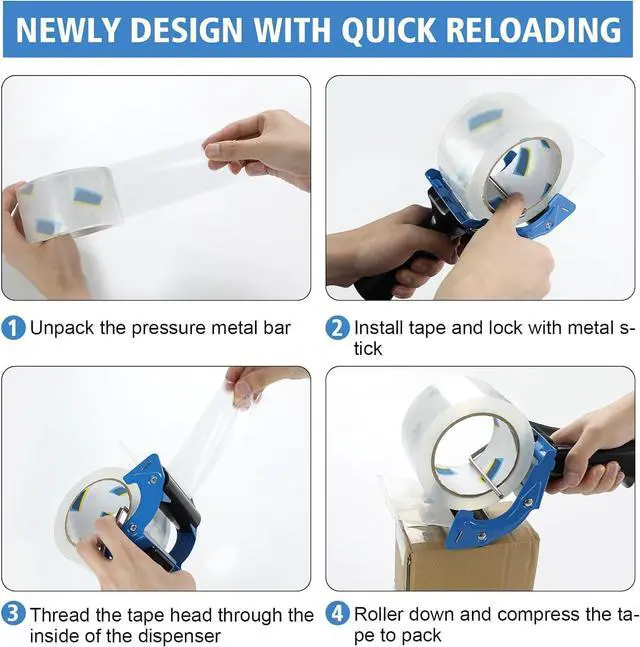 Alt view image 3 of 7 - 8 Pack Professional 3-Inch Tape Gun Dispenser, Heavy-Duty Packing Tape Dispenser for Shipping Boxes, Quick Reload, Works with Standard & Thick Tape, Ergonomic Handle for Warehouse, Moving & Office