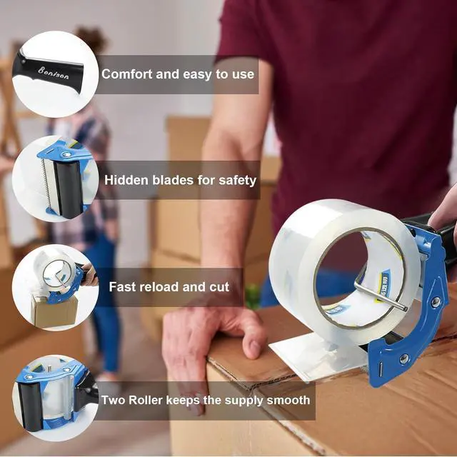 Alt view image 4 of 7 - 8 Pack Professional 3-Inch Tape Gun Dispenser, Heavy-Duty Packing Tape Dispenser for Shipping Boxes, Quick Reload, Works with Standard & Thick Tape, Ergonomic Handle for Warehouse, Moving & Office