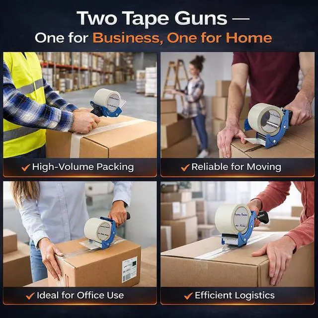 Alt view image 7 of 7 - 8 Pack Professional 3-Inch Tape Gun Dispenser, Heavy-Duty Packing Tape Dispenser for Shipping Boxes, Quick Reload, Works with Standard & Thick Tape, Ergonomic Handle for Warehouse, Moving & Office