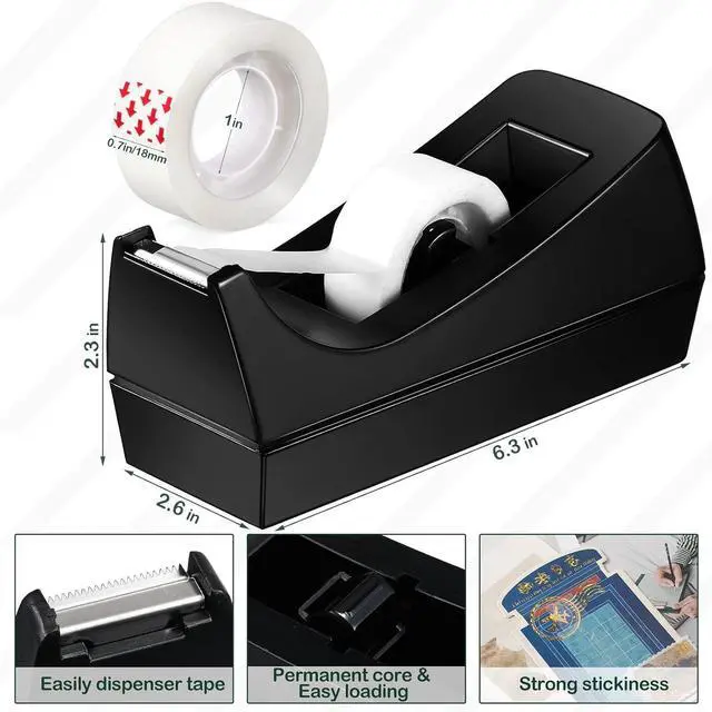 Alt view image 2 of 6 - 10 Pack Tape Dispenser, 20 Refills Weighted Non Skid,Black