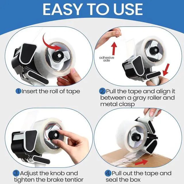 Alt view image 3 of 6 - 6 Pack Heavy Duty Packing Tape Dispenser Gun with 6 Rolls 2 Inch 2.7 Mil Thick Handheld Tape Gun for Moving, Shipping, Sealing Boxes and Packaging