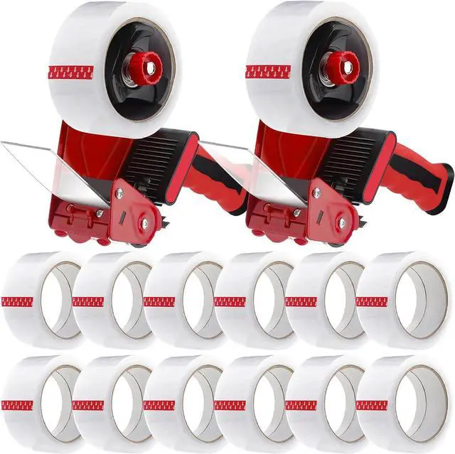 Main image of 2 Pack Packing Tape Dispenser Gun with 12 Roll Packing Tape 2 Inch Gun 2.7 Mil Heavy Duty Packaging for Shipping, Moving, Carton and Box Sealing(Black and Red)