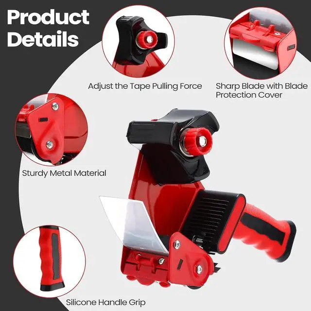 Alt view image 3 of 7 - 2 Pack Packing Tape Dispenser Gun with 12 Roll Packing Tape 2 Inch Gun 2.7 Mil Heavy Duty Packaging for Shipping, Moving, Carton and Box Sealing(Black and Red)