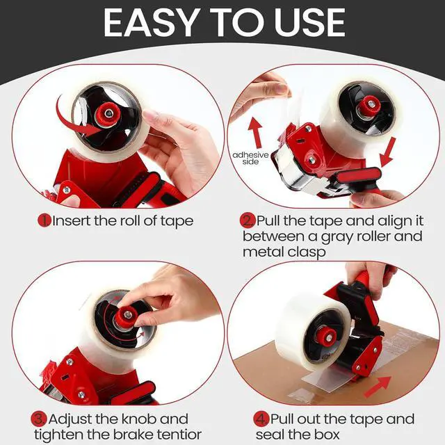 Alt view image 4 of 7 - 2 Pack Packing Tape Dispenser Gun with 12 Roll Packing Tape 2 Inch Gun 2.7 Mil Heavy Duty Packaging for Shipping, Moving, Carton and Box Sealing(Black and Red)