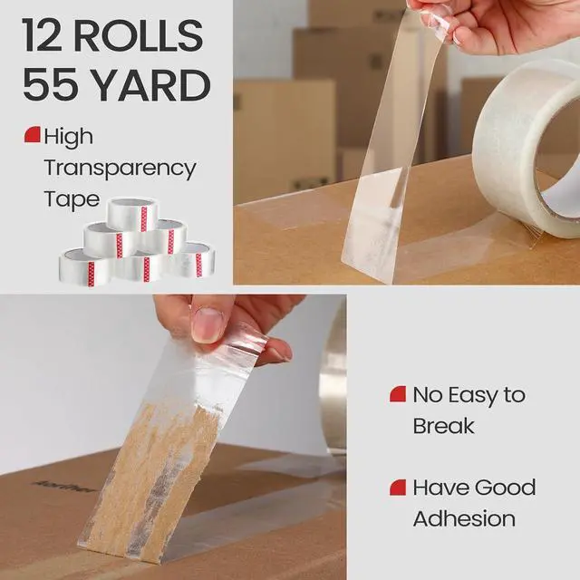 Alt view image 5 of 7 - 2 Pack Packing Tape Dispenser Gun with 12 Roll Packing Tape 2 Inch Gun 2.7 Mil Heavy Duty Packaging for Shipping, Moving, Carton and Box Sealing(Black and Red)