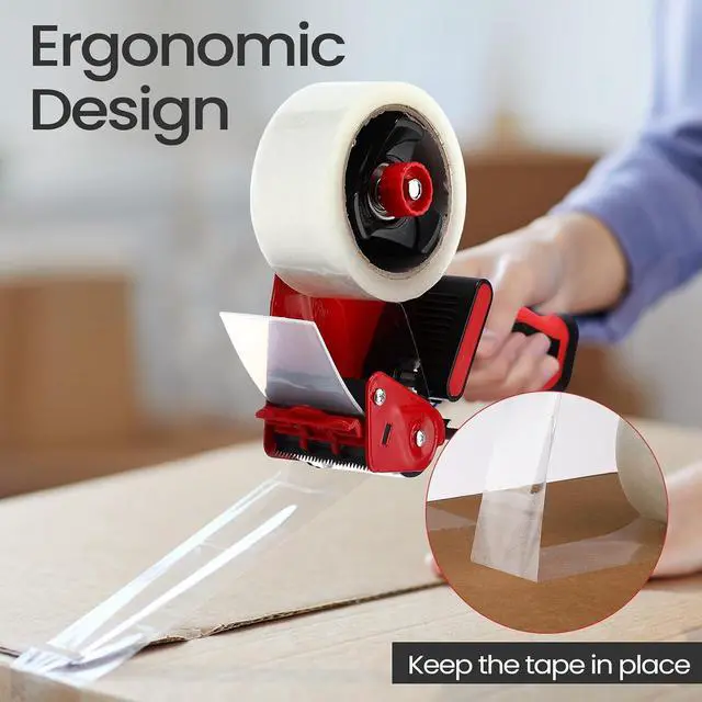 Alt view image 6 of 7 - 2 Pack Packing Tape Dispenser Gun with 12 Roll Packing Tape 2 Inch Gun 2.7 Mil Heavy Duty Packaging for Shipping, Moving, Carton and Box Sealing(Black and Red)