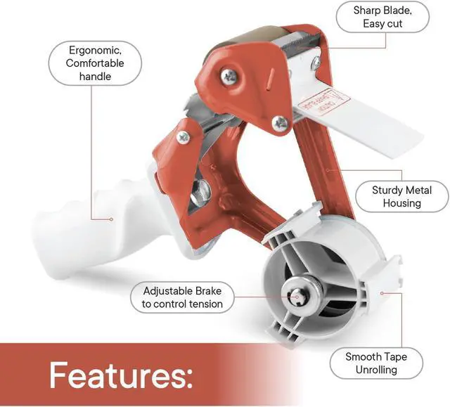 Alt view image 2 of 6 - Heavy Duty Metal Frame Packing Tape Dispenser Gun, 3 inch, Orange