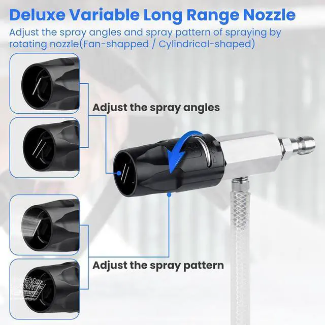 Alt view image 5 of 7 - T6 Adjustable Long-Range Nozzle for Pressure Washers, Downstream Injector Kit (44.5 GPM), External Chemical Injector, 1/4" Quick Connect, 25 FT Hose, Shut-Off Valve & Filter, 25004500 PSI
