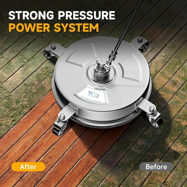 Alt view image 6 of 7 - 14" Stainless Steel Pressure Washer Surface Cleaner Attachment with 4 Wheels 4000 PSI, 2 Extension Wands, 1/4" Quick Connect for Concrete, Driveway, Patio & Sidewalk