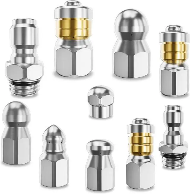Main image of Jetter Heads Kit, Rotating Button Drain Cleaning Nozzle Tips for Pressure Washer Sewer Jetter Kit - Pack of 10, 5000 PSI, Quick Connect