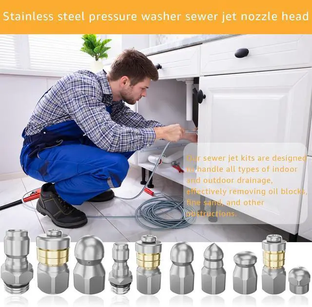Alt view image 4 of 7 - Jetter Heads Kit, Rotating Button Drain Cleaning Nozzle Tips for Pressure Washer Sewer Jetter Kit - Pack of 10, 5000 PSI, Quick Connect