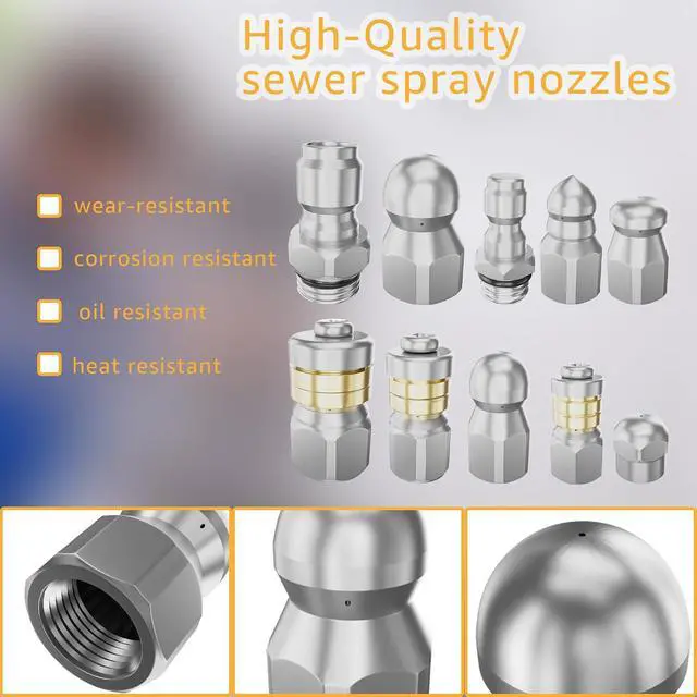 Alt view image 5 of 7 - Jetter Heads Kit, Rotating Button Drain Cleaning Nozzle Tips for Pressure Washer Sewer Jetter Kit - Pack of 10, 5000 PSI, Quick Connect