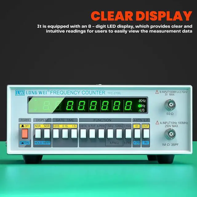 Alt view image 6 of 7 - High Precision Frequency Counter, 10HZ-2.7GHZ High Resolution Frequency Counter, Multifunctional Digital Frequency Meter, High Stability, 8-Digit LED Display, TFC2700L