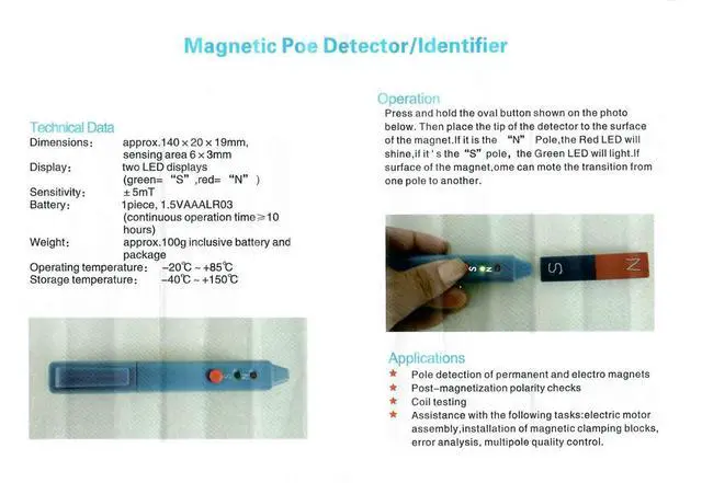 Alt view image 4 of 6 - Magnetic Polarity Tester with ±5mT Sensitivity, One-Button Operation for Electric Motors/Coils/Magnets Assembly - LED N/S Detection Pen, Portable Gauss Meter with 10-Hour Battery