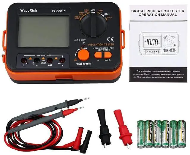 Alt view image 3 of 7 - Megohmmeter Insulation Resistance Tester, 1999 Counts Megaohm Meter 200M~2K Megohm Megger with DC250/500/1000V AC750V Testing Voltage, Digital Multimeter Measure with Data Hold Backlit