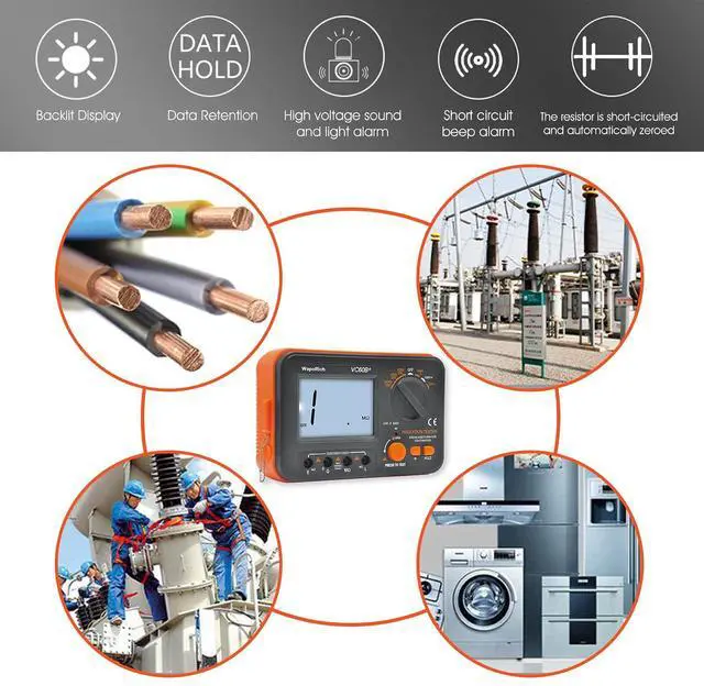 Alt view image 7 of 7 - Megohmmeter Insulation Resistance Tester, 1999 Counts Megaohm Meter 200M~2K Megohm Megger with DC250/500/1000V AC750V Testing Voltage, Digital Multimeter Measure with Data Hold Backlit