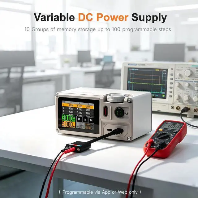 Alt view image 4 of 7 - Portable Bench Power Supply Variable, 30V 5A 150W Linear Regulated Programmable DC Powersupply with Built-in Battery, Touchscreen, USB-C PD and Universal Battery Charge MP305B
