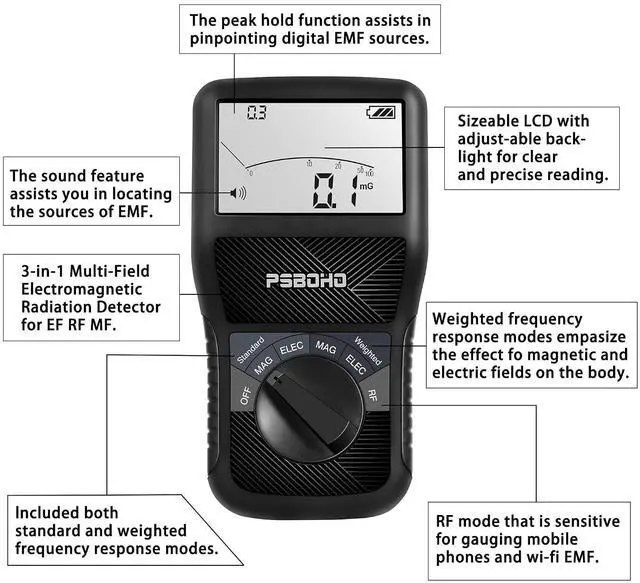 Alt view image 7 of 7 - EMF Meter for Electric Field, Magnetic Field, Radio Frequency Detection