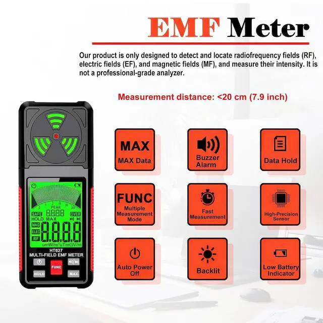Alt view image 2 of 7 - EMF Meter, 3-in-1 Portable Electromagnetic Field Radiation Detector Handheld EMF Tester for EF, RF, MF, WiFi Signal, Radio Frequency Detector Suitable for Home Office EMF Inspections Ghost Hunting