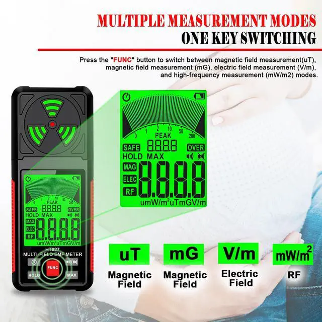 Alt view image 4 of 7 - EMF Meter, 3-in-1 Portable Electromagnetic Field Radiation Detector Handheld EMF Tester for EF, RF, MF, WiFi Signal, Radio Frequency Detector Suitable for Home Office EMF Inspections Ghost Hunting