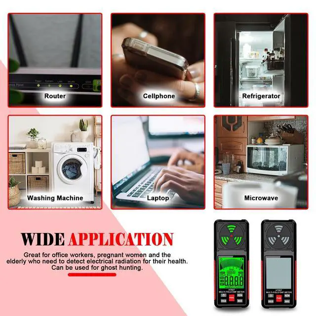 Alt view image 6 of 7 - EMF Meter, 3-in-1 Portable Electromagnetic Field Radiation Detector Handheld EMF Tester for EF, RF, MF, WiFi Signal, Radio Frequency Detector Suitable for Home Office EMF Inspections Ghost Hunting