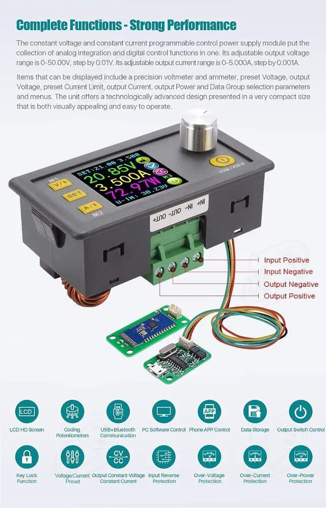 Alt view image 2 of 6 - DPS5005 USB DC 6-55V to 0-50V 5A Constant DC DC Voltage Current Step-down Power Supply Module Buck Voltage Converter Voltmeter communication(DPS5005-USB-BT)