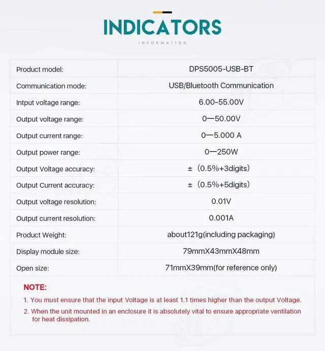 Alt view image 6 of 6 - DPS5005 USB DC 6-55V to 0-50V 5A Constant DC DC Voltage Current Step-down Power Supply Module Buck Voltage Converter Voltmeter communication(DPS5005-USB-BT)