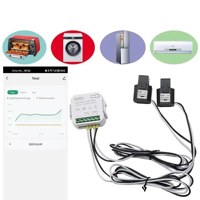 Alt view image 7 of 7 - AC110V 220V 120A Tuya App Smart Two-Way Bilateral WiFi Energy Meter with 2PCS 120A 16MM CT Current Transformers Clamps Sensors KWh Power Eenrgy Electricity Consumption Monitor Meter Voltmeter Ammeter