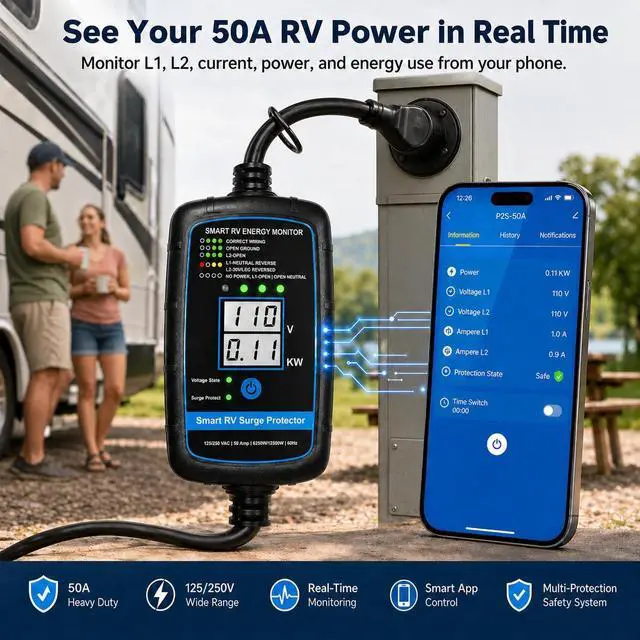 Alt view image 2 of 7 - Bluetooth Smart RV Surge Protector 50Amp EPO