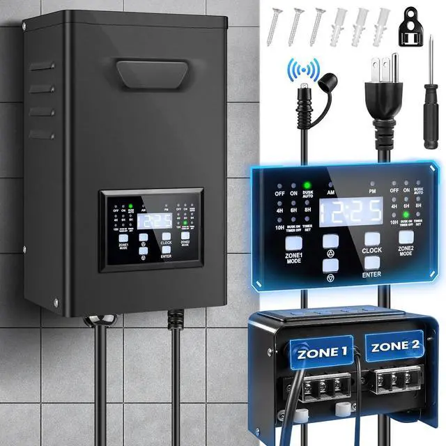 Main image of 500W Low Voltage Landscape Transformer, 2 Zone Independent Control Landscape Lighting Transformer with Timer and photocell Sensor, 120V AC to 12V/14V AC Low Voltage Transformers for Landscape Lighting