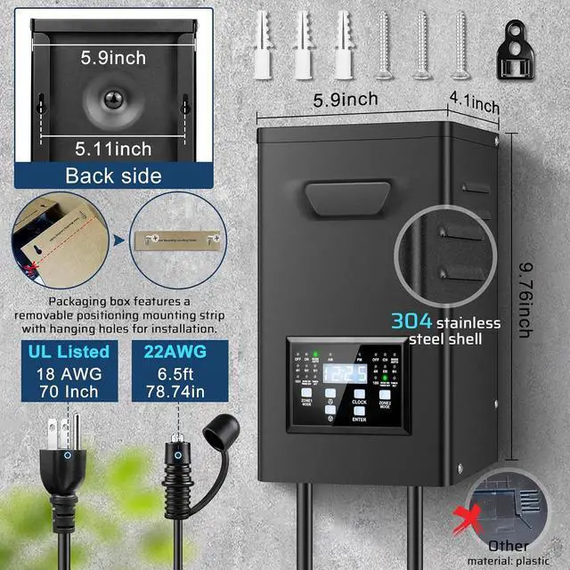 Alt view image 5 of 7 - 500W Low Voltage Landscape Transformer, 2 Zone Independent Control Landscape Lighting Transformer with Timer and photocell Sensor, 120V AC to 12V/14V AC Low Voltage Transformers for Landscape Lighting