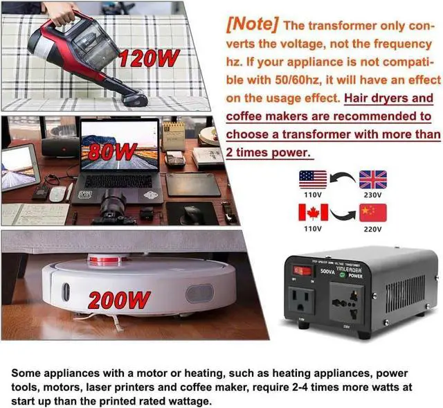 Alt view image 6 of 7 - 500W Voltage Transformer Power Converter 110V to 220V, 220V to 110V