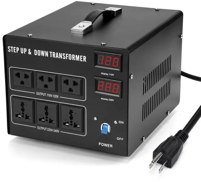 Main image of 5000W Voltage Transformer Step Up/Down, 110V/220V Voltage Converter, Manual Rewiring Switch, Dual LCD Display, 6 Outlets, Resettable Circuit Breaker Protection for Home Industrial Overseas Use