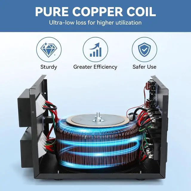 Alt view image 6 of 7 - 5000W Voltage Transformer Step Up/Down, 110V/220V Voltage Converter, Manual Rewiring Switch, Dual LCD Display, 6 Outlets, Resettable Circuit Breaker Protection for Home Industrial Overseas Use
