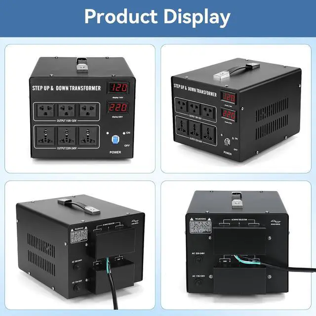 Alt view image 7 of 7 - 5000W Voltage Transformer Step Up/Down, 110V/220V Voltage Converter, Manual Rewiring Switch, Dual LCD Display, 6 Outlets, Resettable Circuit Breaker Protection for Home Industrial Overseas Use