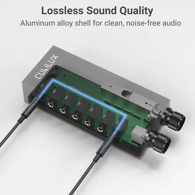 Alt view image 4 of 6 - 3.5mm 6-in-1 Stereo Audio Switcher with Volume Control & Mute, 6 Input to 1 Output Audio Selector Box for Headphones, Speakers, Laptop, PC, Smartphone, and Tablet