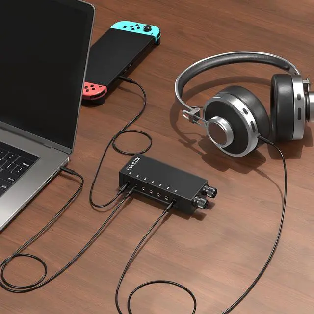 Alt view image 6 of 6 - 3.5mm 6-in-1 Stereo Audio Switcher with Volume Control & Mute, 6 Input to 1 Output Audio Selector Box for Headphones, Speakers, Laptop, PC, Smartphone, and Tablet