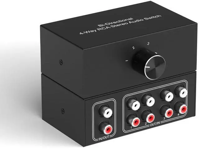 Main image of 4-Way Stereo Audio Switcher, Bi-Directional Right and Left Channel Audio Selector Box for Blu-ray Players or DVD Players Active Speakers (4In-1Out /1In-4Out)