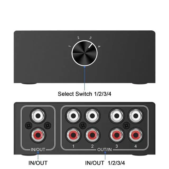 Alt view image 2 of 6 - 4-Way Stereo Audio Switcher, Bi-Directional Right and Left Channel Audio Selector Box for Blu-ray Players or DVD Players Active Speakers (4In-1Out /1In-4Out)