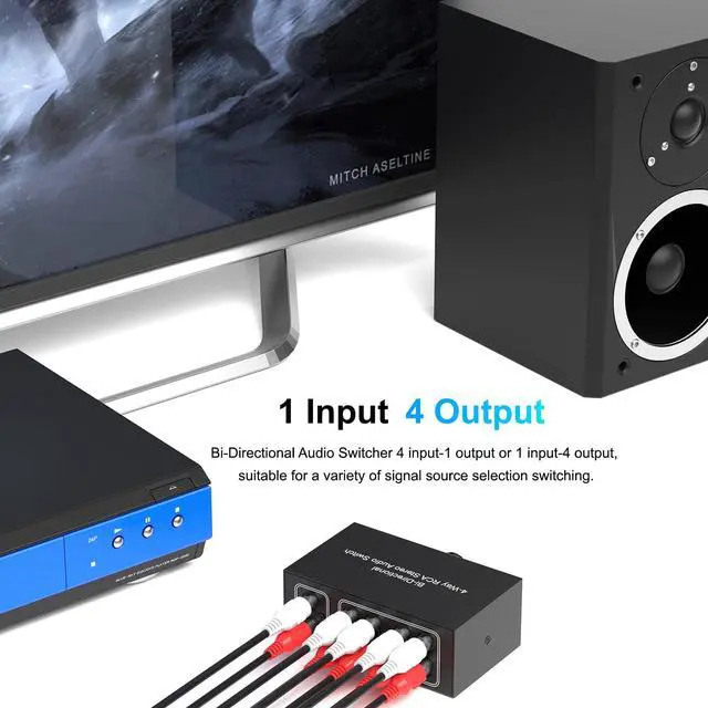 Alt view image 3 of 6 - 4-Way Stereo Audio Switcher, Bi-Directional Right and Left Channel Audio Selector Box for Blu-ray Players or DVD Players Active Speakers (4In-1Out /1In-4Out)