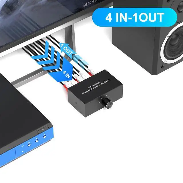 Alt view image 5 of 6 - 4-Way Stereo Audio Switcher, Bi-Directional Right and Left Channel Audio Selector Box for Blu-ray Players or DVD Players Active Speakers (4In-1Out /1In-4Out)