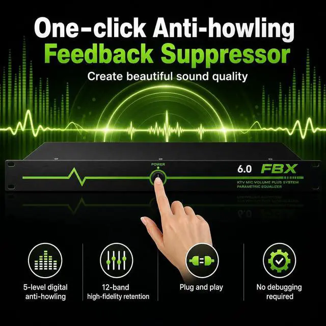 Alt view image 4 of 7 - Professional Feedback Suppressor, Feedback Eliminator, Microphone Anti-Howling Audio Processor for Performance Stage KTV Conference Music Room (6 in 6 out)