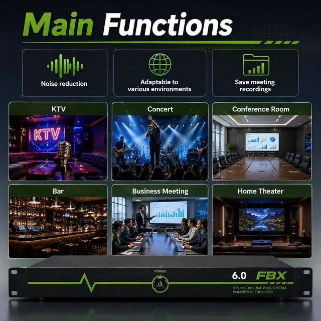 Alt view image 7 of 7 - Professional Feedback Suppressor, Feedback Eliminator, Microphone Anti-Howling Audio Processor for Performance Stage KTV Conference Music Room (6 in 6 out)