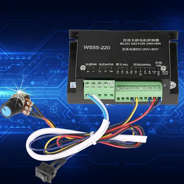 Alt view image 2 of 7 - DC Brushless Motor Controller, 48V 500W 3-Phase BLDC Driver, High Speed Spindle Motor Speed Controller with Analog Regulation, Overcurrent and Locked-Rotor Protection