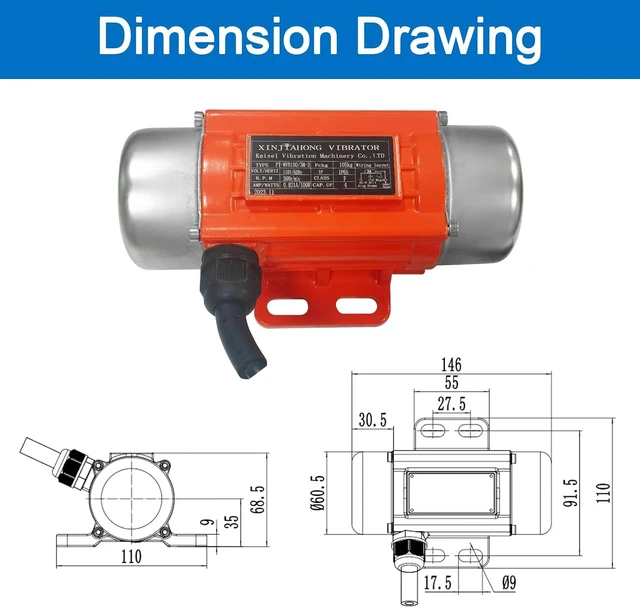 Alt view image 3 of 6 - Concrete Vibration Motor Single Phase AC 110V 3600RPM Vibrating Motor With Power Plug for Shaker Table (30 Watts)