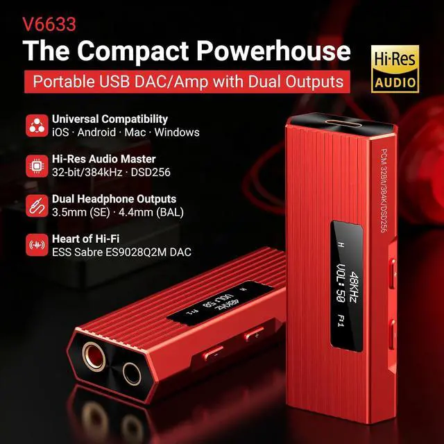 Alt view image 2 of 7 - USB C DAC Headphone Amplifier, ES9028Q2M Portable HiFi DAC Amp, DSD256/PCM 384kHz 32Bit, 4.4mm Balanced & 3.5mm Outputs, USB DAC for iPhone 15/16, Android Phone, PC, Mac