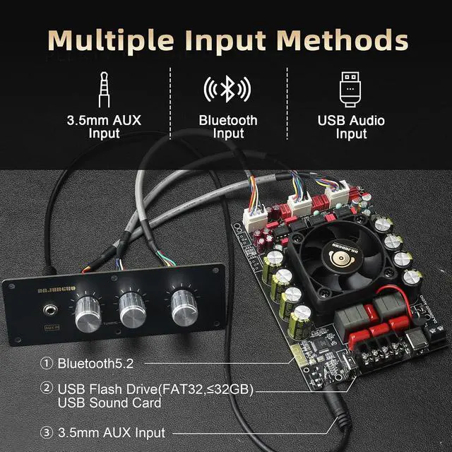 Alt view image 3 of 7 - T220HS-W Power Amplifier Board 2.0 Channel 220W×2 with Treble and Bass, 12V-36V Audio Power Amplifier Module with Front Panel